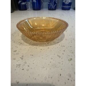 Jeannette Iris Herringbone Iridescent Peach Bowl Depression Carnival Glass